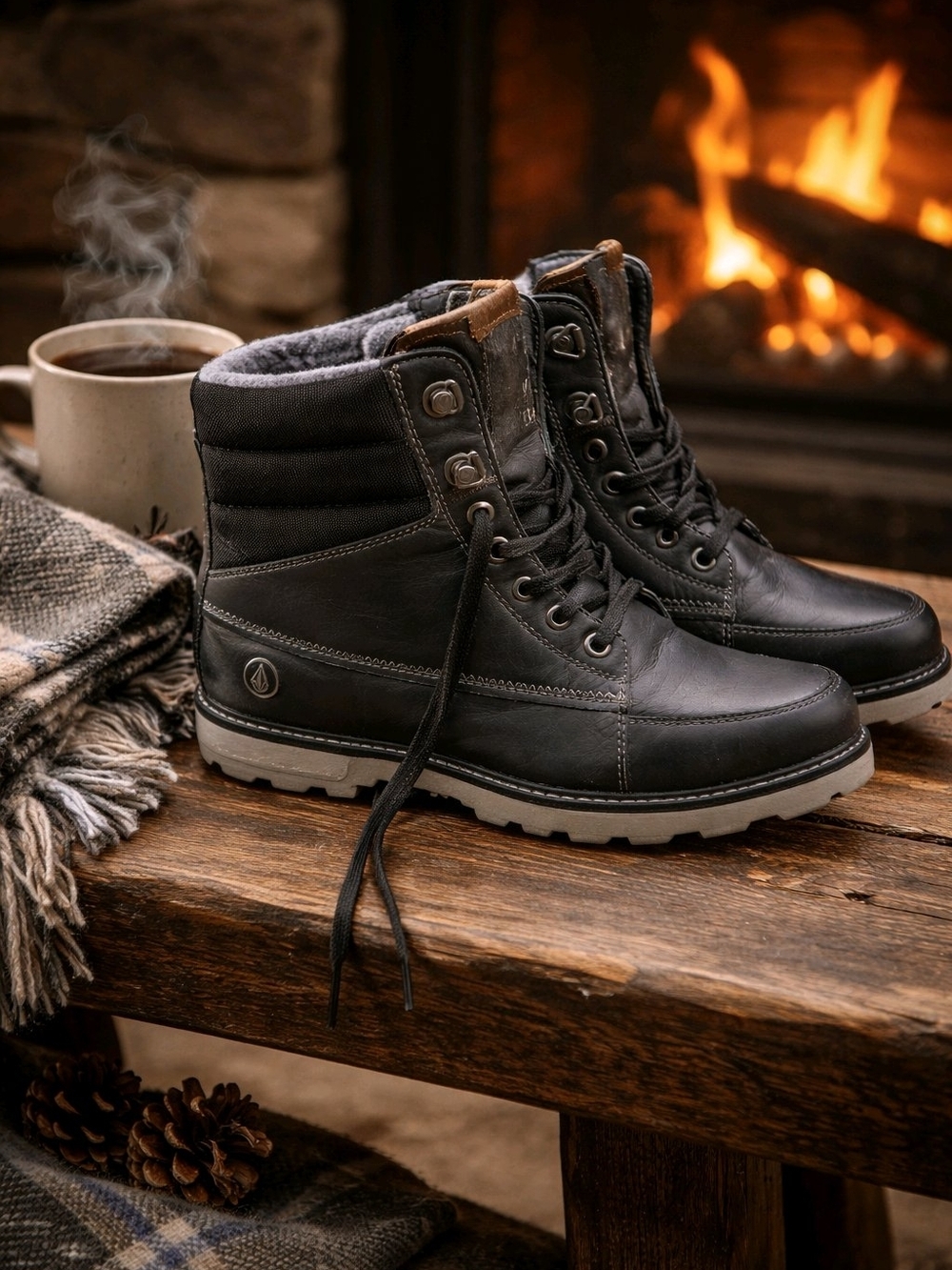 Volcom Men's Black Lace-Up Winter Boots with Gray Sole